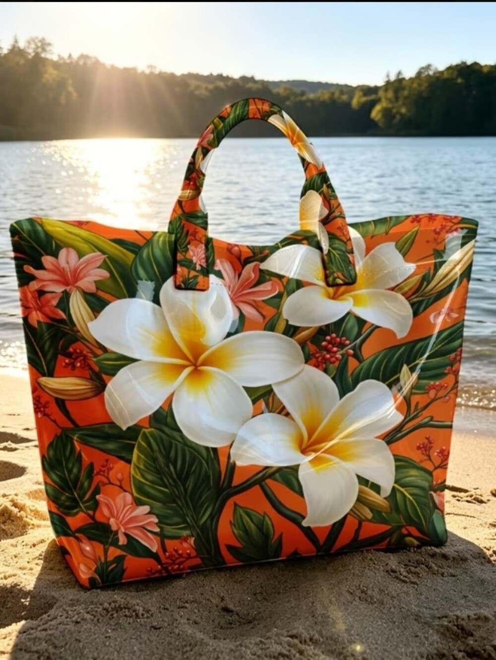 Women Beautiful Daily Casual Flower PVC Handbag Tote